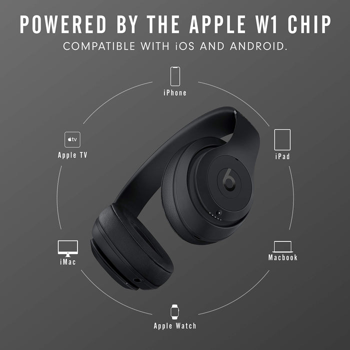Beats Studio 3 MX3X2LL/A Wireless Over-Ear Noise Cancelling Headphones with W1 Chip, 22-Hour Battery, iOS & Android Compatible (Matte Black) - New