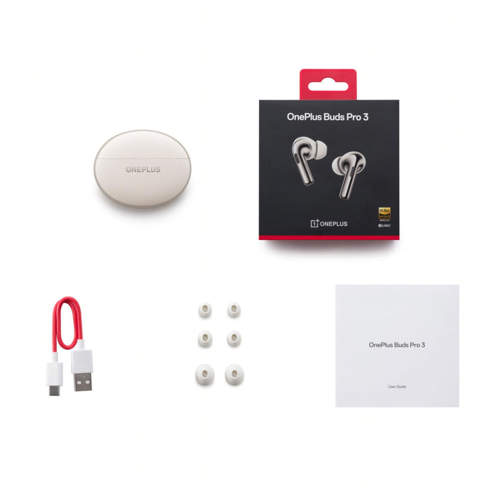 OnePlus Buds Pro 3 E512A True Wireless Bluetooth Earbuds with 50dB Active Noise Cancellation (Lunar Radiance) - New