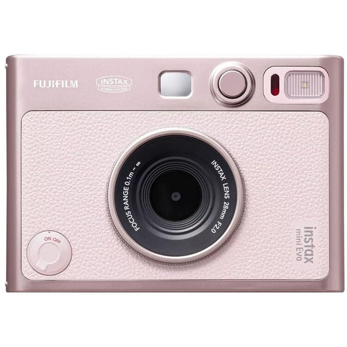 Fujifilm Instax Mini Evo Hybrid Instant Film Camera 28mm f/2 Lens 3.0-Inch LCD 100 Effect Combinations Bundle with 40 Prints & 32GB Card (Gentle Rose) - New