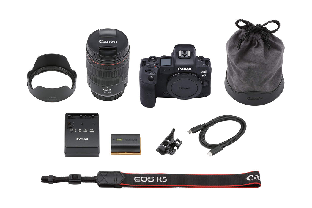 Canon EOS R5 Mirrorless Camera with RF 24-105mm f/4L IS USM Lens Kit, 45MP Full-Frame Sensor, 8K Video, Dual Pixel CMOS AF II (Black) - New