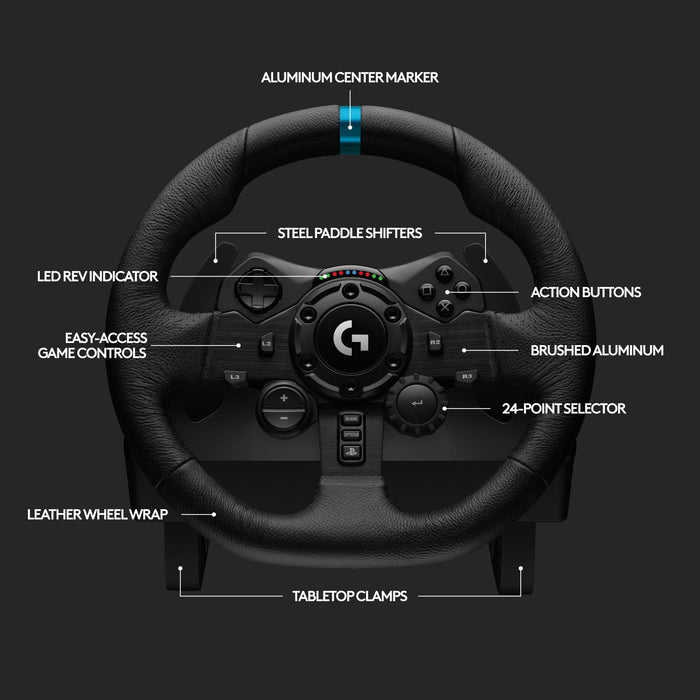 Logitech G923 Racing Wheel with TRUEFORCE Force Feedback, Dual Clutch & LED RPM for PS5, PS4, PC (Black) - New