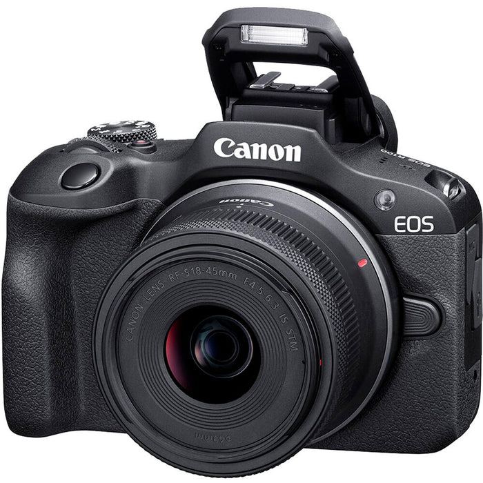 Canon EOS R100 Mirrorless Camera Kit with RF-S 18-45mm f/4.5-6.3 IS STM and EF 75-300mm f/4-5.6 III Dual Lens Bundle, 24.1MP APS-C Sensor, 4K Video, DIGIC 8 Processor (Black) - New