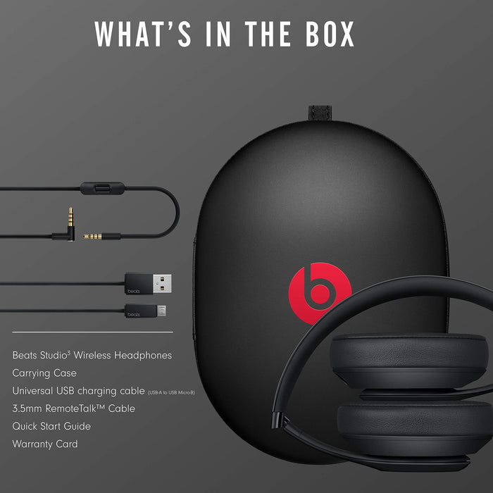 Beats Studio 3 MX3X2LL/A Wireless Over-Ear Noise Cancelling Headphones with W1 Chip, 22-Hour Battery, iOS & Android Compatible (Matte Black) - New