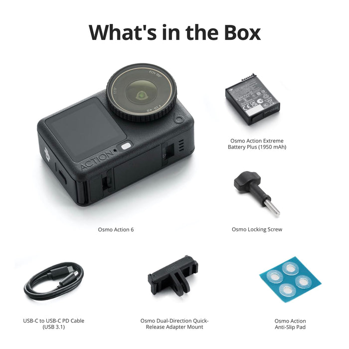 DJI Osmo Action 6 Standard Combo 8K Action Camera with 1/1.1" Sensor, Variable f/2.0-f/4.0 Aperture, 360° HorizonSteady, 20m Waterproof, 50GB Built-In Storage - New
