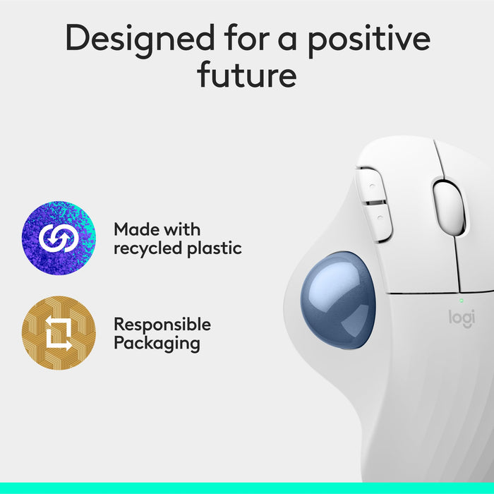 Logitech ERGO M575S Wireless Trackball Mouse with Thumb Control, Bluetooth & USB Receiver, 18-Month Battery (White) - New