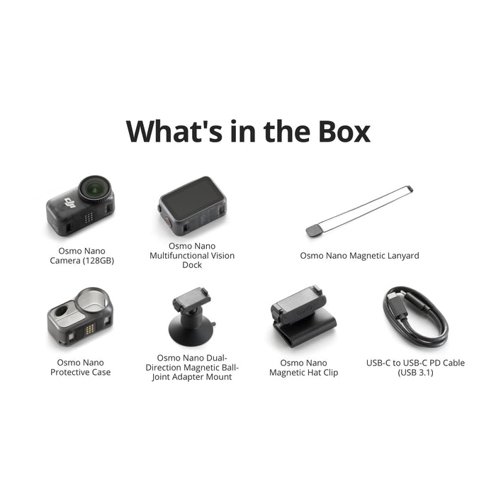 DJI Osmo Nano OW001 Action Video Camera 4K/60fps 1/1.3" CMOS Sensor 128GB Built-In Storage 143° Ultra-Wide Magnetic Mount 10m Waterproof (Black) - New