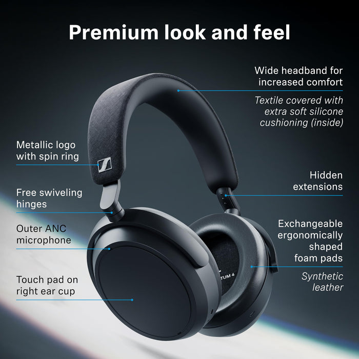 Sennheiser Momentum 4 Wireless Over-Ear Headphones with ANC, 60-Hour Battery, 42mm Transducers (Denim) - Used (Like New)