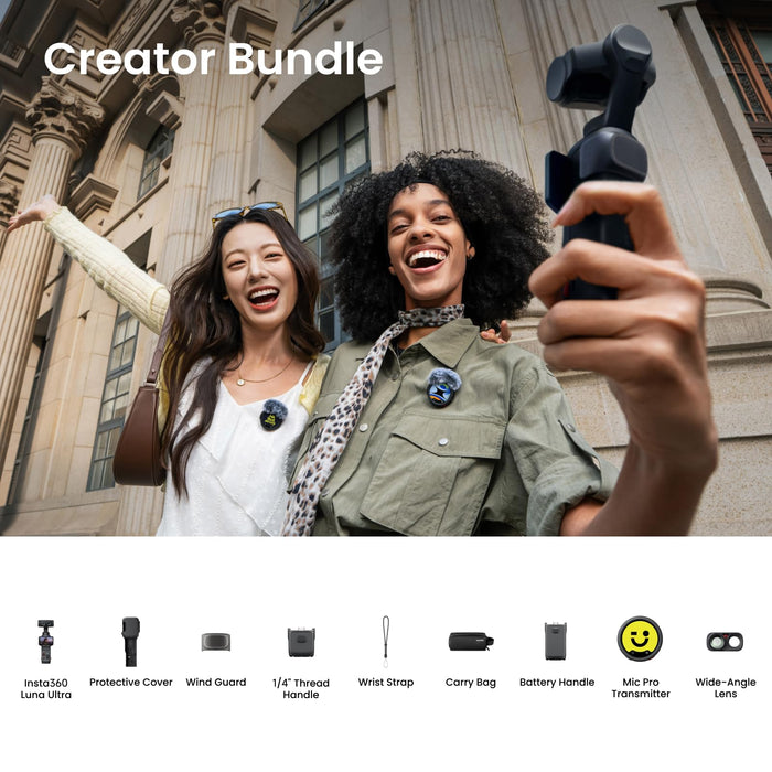 Insta360 Luna Ultra Creator Bundle 8K Vlogging Camera with Dual Leica Lenses, 12× Zoom, 1" Sensor, Detachable 2" Touchscreen (Cosmic Black) - New