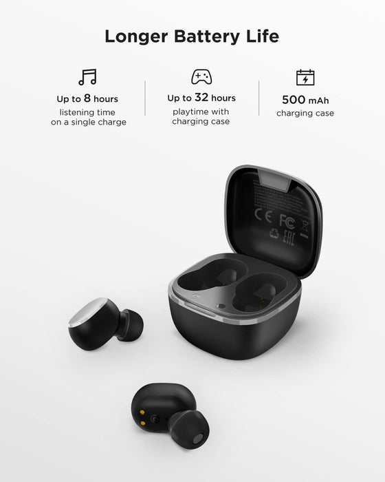 HTC True Wireless Bluetooth Earbuds 2, In-Ear Headphones Noise Cancellation - Black