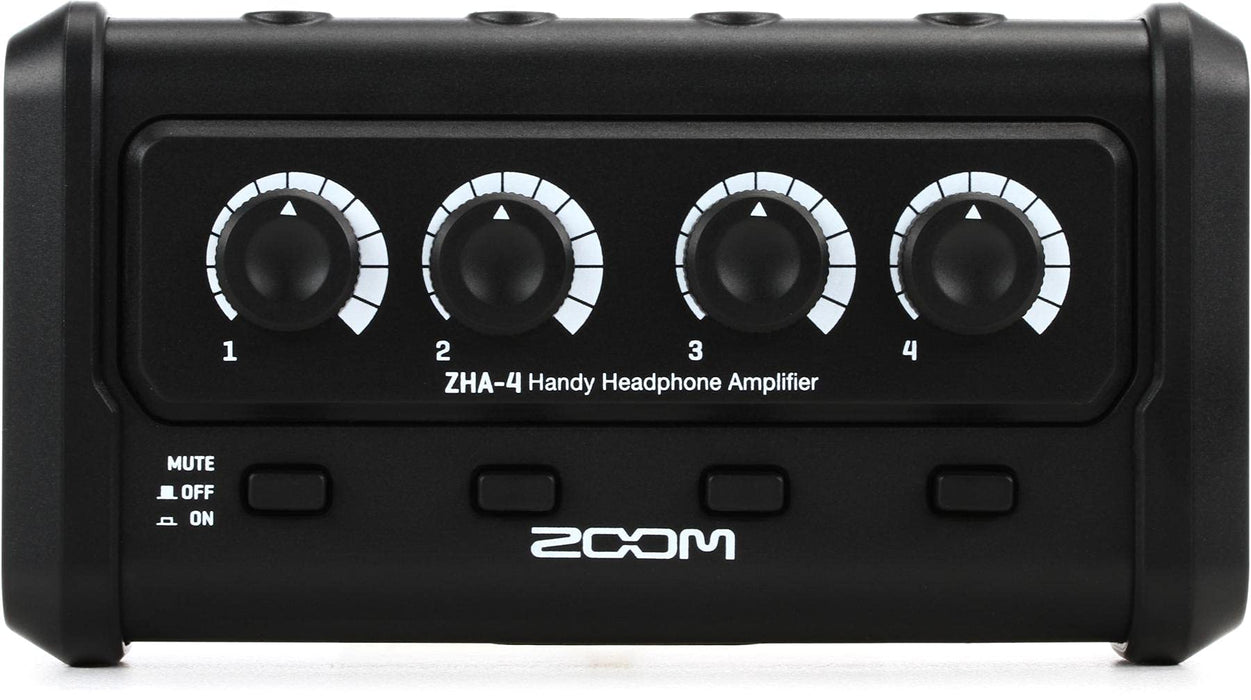 Zoom ZHA-4 4-Channel, Battery-Powered Headphone Amplifier with Volume & Mute Functions, for Podcasting, Music, Production, and More.