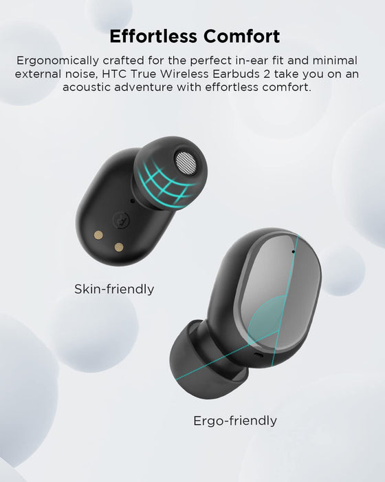 HTC True Wireless Bluetooth Earbuds 2, In-Ear Headphones Noise Cancellation - Black