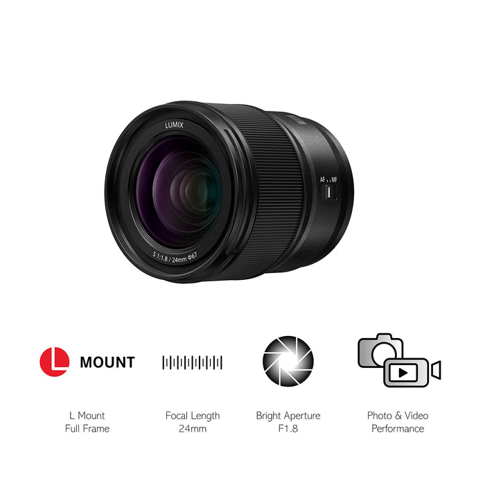 Panasonic LUMIX S S-S24E Lightweight 24mm f/1.8 Lens for S Series Lumix Cameras - Black