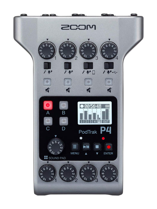 Zoom PodTrak P4 Podcast Recorder, Battery Powered, 4 Microphone Inputs,  2-In/2-Out Audio Interface