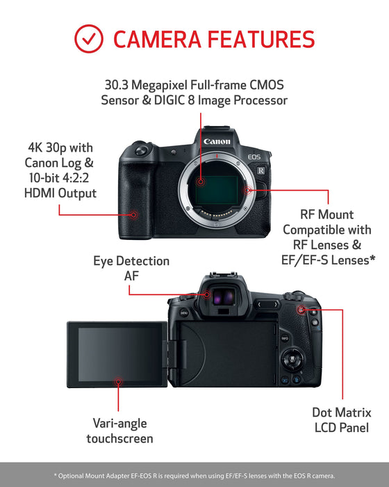 Canon EOS R Mirrorless Full Frame Camera Vlogging Camera 4K Body Only - Black