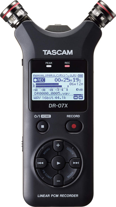 Tascam DR-07X Stereo Handheld Digital Audio Recorder and USB Audio Interface, Black, 2-channel (Stereo) / 1-channel (Mono)
